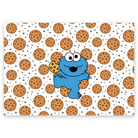 Поздравительная открытка с принтом Cookie monster в Санкт-Петербурге, 100% бумага | плотность бумаги 280 г/м2, матовая, на обратной стороне линовка и место для марки
 | cookie | cookiemonster | delicious | eat | monster | yummy | еда | куки | кукимонстр | монстр | печенье | сладости | улица | улицасезам