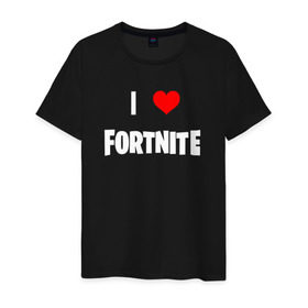 Мужская футболка хлопок с принтом I love Fortnite в Санкт-Петербурге, 100% хлопок | прямой крой, круглый вырез горловины, длина до линии бедер, слегка спущенное плечо. | Тематика изображения на принте: 