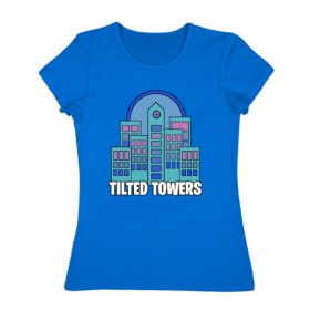 Женская футболка хлопок с принтом Tilted Fortnite в Санкт-Петербурге, 100% хлопок | прямой крой, круглый вырез горловины, длина до линии бедер, слегка спущенное плечо | 
