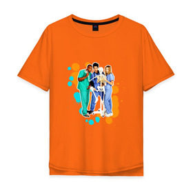 Мужская футболка хлопок Oversize с принтом Сериал клиника в Санкт-Петербурге, 100% хлопок | свободный крой, круглый ворот, “спинка” длиннее передней части | scrubs | джон макгинли | зак брафф | клиника | сара чок