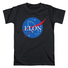 Мужская футболка хлопок с принтом Elon в Санкт-Петербурге, 100% хлопок | прямой крой, круглый вырез горловины, длина до линии бедер, слегка спущенное плечо. | elon musk | spacex | илон маск | космос | марс | спейс икс