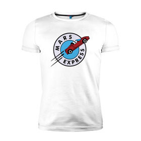 Мужская футболка премиум с принтом Mars Express в Санкт-Петербурге, 92% хлопок, 8% лайкра | приталенный силуэт, круглый вырез ворота, длина до линии бедра, короткий рукав | Тематика изображения на принте: elon musk | spacex | илон маск | космос | марс | спейс икс