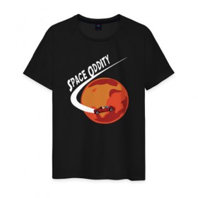 Мужская футболка хлопок с принтом Space Oddity в Санкт-Петербурге, 100% хлопок | прямой крой, круглый вырез горловины, длина до линии бедер, слегка спущенное плечо. | elon musk | spacex | илон маск | космос | марс | спейс икс