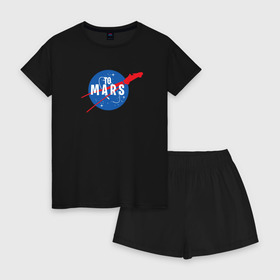 Женская пижама с шортиками хлопок с принтом To Mars в Санкт-Петербурге, 100% хлопок | футболка прямого кроя, шорты свободные с широкой мягкой резинкой | elon musk | spacex | илон маск | космос | марс | спейс икс
