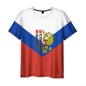 Мужская футболка 3D с принтом Combat sambo RU в Санкт-Петербурге, 100% полиэфир | прямой крой, круглый вырез горловины, длина до линии бедер | Тематика изображения на принте: герб | россии | самбо