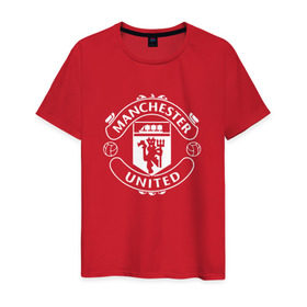 Мужская футболка хлопок с принтом Manchester United в Санкт-Петербурге, 100% хлопок | прямой крой, круглый вырез горловины, длина до линии бедер, слегка спущенное плечо. | club | football | logo | manchester | rooney | united | английская | дьяволы | красные | лига | лого | логотип | манчестер | премьер | эмблема | юнайтед