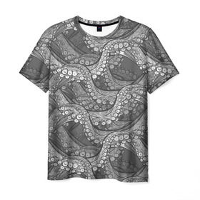 Мужская футболка 3D с принтом Octopus dark в Санкт-Петербурге, 100% полиэфир | прямой крой, круглый вырез горловины, длина до линии бедер | октопус | осьминог | щупальца
