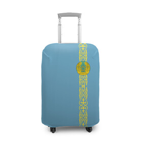 Чехол для чемодана 3D с принтом Казахстан, лента с гербом в Санкт-Петербурге, 86% полиэфир, 14% спандекс | двустороннее нанесение принта, прорези для ручек и колес | kaz | kazakhstan | kz | герб | казахстан | орнамент | флаг