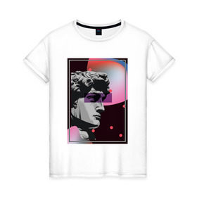 Женская футболка хлопок с принтом Давид в Санкт-Петербурге, 100% хлопок | прямой крой, круглый вырез горловины, длина до линии бедер, слегка спущенное плечо | vaporwave | ренессанс