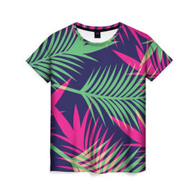 Женская футболка 3D с принтом Листья Пальмы в Санкт-Петербурге, 100% полиэфир ( синтетическое хлопкоподобное полотно) | прямой крой, круглый вырез горловины, длина до линии бедер | весна | джунгли | для весны | для лета | лес | лето | листья | текстура | тропики | тропический | цветы
