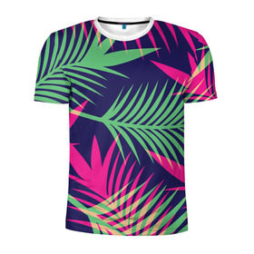 Мужская футболка 3D спортивная с принтом Листья Пальмы в Санкт-Петербурге, 100% полиэстер с улучшенными характеристиками | приталенный силуэт, круглая горловина, широкие плечи, сужается к линии бедра | Тематика изображения на принте: весна | джунгли | для весны | для лета | лес | лето | листья | текстура | тропики | тропический | цветы