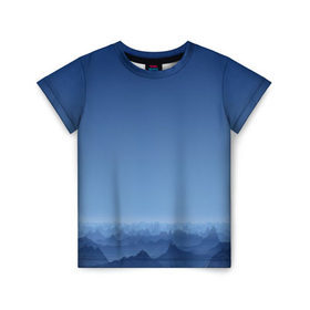 Детская футболка 3D с принтом Blue Mountains в Санкт-Петербурге, 100% гипоаллергенный полиэфир | прямой крой, круглый вырез горловины, длина до линии бедер, чуть спущенное плечо, ткань немного тянется | вид | горы | ночь | пейзаж | природа | синий | скалы | сумерки | туман | утро