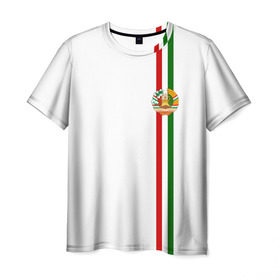 Мужская футболка 3D с принтом Таджикистан, лента с гербом в Санкт-Петербурге, 100% полиэфир | прямой крой, круглый вырез горловины, длина до линии бедер | tj | tjk | азия | герб | государство | душанбе | знак | надпись | патриот | полосы | республика | символ | снг | страна | таджик | таджики | таджикистан | таджичка | флаг | флага | худжанд | цвета