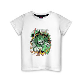 Детская футболка хлопок с принтом Самурай в Санкт-Петербурге, 100% хлопок | круглый вырез горловины, полуприлегающий силуэт, длина до линии бедер | Тематика изображения на принте: арт | воин | прикольные | самурай | цветные | япония | яркие
