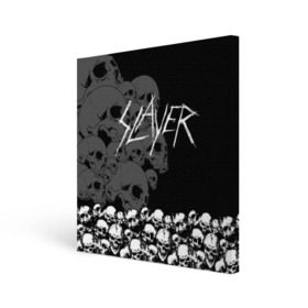 Холст квадратный с принтом Slayer Black в Санкт-Петербурге, 100% ПВХ |  | hard | heavy | metal | rock | skull | trash | метал | рок | слеер | слейер | слэер | слэйер | треш | трэш | череп | черепа