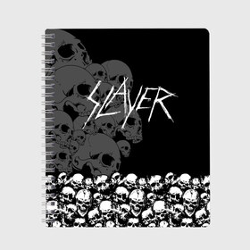 Тетрадь с принтом Slayer Black в Санкт-Петербурге, 100% бумага | 48 листов, плотность листов — 60 г/м2, плотность картонной обложки — 250 г/м2. Листы скреплены сбоку удобной пружинной спиралью. Уголки страниц и обложки скругленные. Цвет линий — светло-серый
 | hard | heavy | metal | rock | skull | trash | метал | рок | слеер | слейер | слэер | слэйер | треш | трэш | череп | черепа