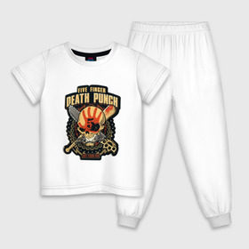 Детская пижама хлопок с принтом Five Finger Death Punch в Санкт-Петербурге, 100% хлопок |  брюки и футболка прямого кроя, без карманов, на брюках мягкая резинка на поясе и по низу штанин
 | Тематика изображения на принте: 5fdp | ffdp | five finger death punch
