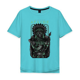 Мужская футболка хлопок Oversize с принтом Apache в Санкт-Петербурге, 100% хлопок | свободный крой, круглый ворот, “спинка” длиннее передней части | апачи | воин | горилла | индеец | обезьяна