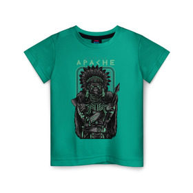 Детская футболка хлопок с принтом Apache в Санкт-Петербурге, 100% хлопок | круглый вырез горловины, полуприлегающий силуэт, длина до линии бедер | апачи | воин | горилла | индеец | обезьяна