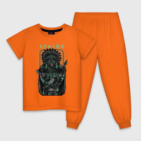 Детская пижама хлопок с принтом Apache в Санкт-Петербурге, 100% хлопок |  брюки и футболка прямого кроя, без карманов, на брюках мягкая резинка на поясе и по низу штанин
 | апачи | воин | горилла | индеец | обезьяна