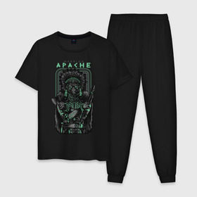 Мужская пижама хлопок с принтом Apache в Санкт-Петербурге, 100% хлопок | брюки и футболка прямого кроя, без карманов, на брюках мягкая резинка на поясе и по низу штанин
 | Тематика изображения на принте: апачи | воин | горилла | индеец | обезьяна