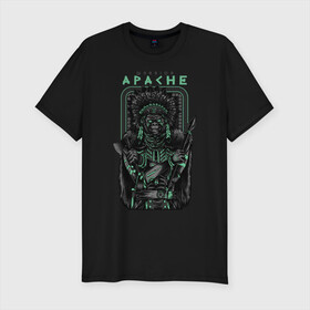 Мужская футболка хлопок Slim с принтом Apache в Санкт-Петербурге, 92% хлопок, 8% лайкра | приталенный силуэт, круглый вырез ворота, длина до линии бедра, короткий рукав | апачи | воин | горилла | индеец | обезьяна