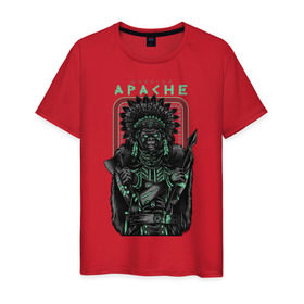 Мужская футболка хлопок с принтом Apache в Санкт-Петербурге, 100% хлопок | прямой крой, круглый вырез горловины, длина до линии бедер, слегка спущенное плечо. | апачи | воин | горилла | индеец | обезьяна