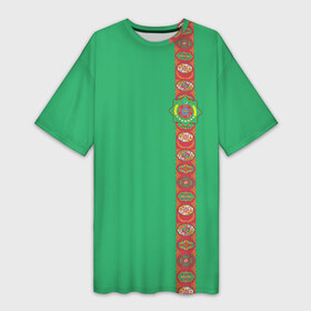 Платье-футболка 3D с принтом Туркменистан, лента с гербом в Санкт-Петербурге,  |  | Тематика изображения на принте: tkm | tm | trkmenistan | азия | ашхабад | герб | государство | знак | надпись | патриот | полосы | республика | символ | снг | страна | туркмен | туркменистан | туркмения | флаг | флага | цвета