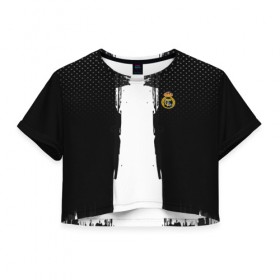 Женская футболка 3D укороченная с принтом Real Madrid sport uniform colo в Санкт-Петербурге, 100% полиэстер | круглая горловина, длина футболки до линии талии, рукава с отворотами | 