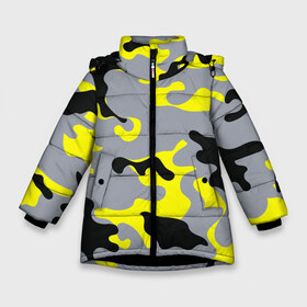 Зимняя куртка для девочек 3D с принтом Yellow camouflage в Санкт-Петербурге, ткань верха — 100% полиэстер; подклад — 100% полиэстер, утеплитель — 100% полиэстер. | длина ниже бедра, удлиненная спинка, воротник стойка и отстегивающийся капюшон. Есть боковые карманы с листочкой на кнопках, утяжки по низу изделия и внутренний карман на молнии. 

Предусмотрены светоотражающий принт на спинке, радужный светоотражающий элемент на пуллере молнии и на резинке для утяжки. | camouflage | камуфляж | комуфляж