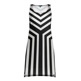 Платье-майка 3D с принтом Кибер Зебра в Санкт-Петербурге, 100% полиэстер | полуприлегающий силуэт, широкие бретели, круглый вырез горловины, удлиненный подол сзади. | black and white stripes | geometry | vest | zebra | геометрия | зебра | тельняшка | черно белая полоска