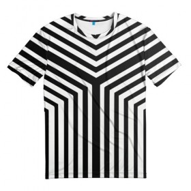 Мужская футболка 3D с принтом Кибер Зебра в Санкт-Петербурге, 100% полиэфир | прямой крой, круглый вырез горловины, длина до линии бедер | black and white stripes | geometry | vest | zebra | геометрия | зебра | тельняшка | черно белая полоска