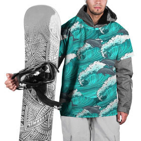 Накидка на куртку 3D с принтом Дельфины в Санкт-Петербурге, 100% полиэстер |  | dolphins | fish | ocean | pattern | sea | summer | waves | волны | дельфины | лето | море | океан | паттерн | рыбы