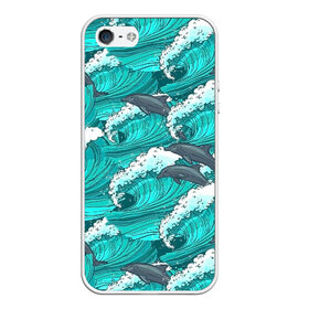 Чехол для iPhone 5/5S матовый с принтом Дельфины в Санкт-Петербурге, Силикон | Область печати: задняя сторона чехла, без боковых панелей | dolphins | fish | ocean | pattern | sea | summer | waves | волны | дельфины | лето | море | океан | паттерн | рыбы