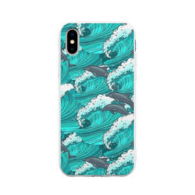 Чехол для Apple iPhone X силиконовый матовый с принтом Дельфины в Санкт-Петербурге, Силикон | Печать на задней стороне чехла, без боковой панели | dolphins | fish | ocean | pattern | sea | summer | waves | волны | дельфины | лето | море | океан | паттерн | рыбы