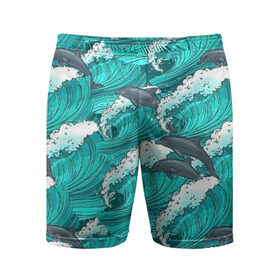 Мужские шорты 3D спортивные с принтом Дельфины в Санкт-Петербурге,  |  | Тематика изображения на принте: dolphins | fish | ocean | pattern | sea | summer | waves | волны | дельфины | лето | море | океан | паттерн | рыбы