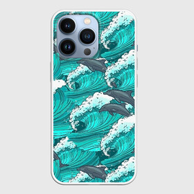 Чехол для iPhone 13 Pro с принтом Дельфины в Санкт-Петербурге,  |  | dolphins | fish | ocean | pattern | sea | summer | waves | волны | дельфины | лето | море | океан | паттерн | рыбы