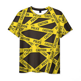 Мужская футболка 3D с принтом Police Caution в Санкт-Петербурге, 100% полиэфир | прямой крой, круглый вырез горловины, длина до линии бедер | опасность | опасный | осторожный | полосы | текстура