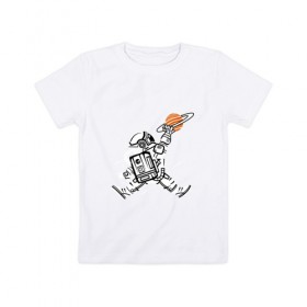 Детская футболка хлопок с принтом Космонавт в Санкт-Петербурге, 100% хлопок | круглый вырез горловины, полуприлегающий силуэт, длина до линии бедер | астронавт | в космосе | в прыжке | космонавт | космос | мороженное | планета | планеты | пространство | с космосом | юпитер