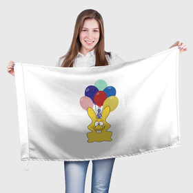 Флаг 3D с принтом Зайчик с шарами в Санкт-Петербурге, 100% полиэстер | плотность ткани — 95 г/м2, размер — 67 х 109 см. Принт наносится с одной стороны | желейный зайчик | желейный заяц | заяц