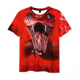 Мужская футболка 3D с принтом Red Snake в Санкт-Петербурге, 100% полиэфир | прямой крой, круглый вырез горловины, длина до линии бедер | art | halloween | snake | арт | змея | клыки | красная | мамба | хэллоуин | яд