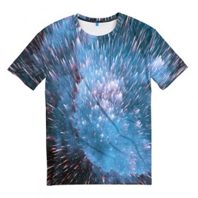 Мужская футболка 3D с принтом Космический фон в Санкт-Петербурге, 100% полиэфир | прямой крой, круглый вырез горловины, длина до линии бедер | Тематика изображения на принте: abstraction | cosmos | nebula | space | star | universe | абстракция | вселенная | звезды | космос | мир | планеты
