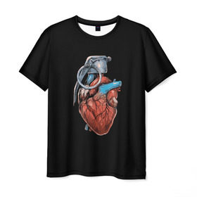 Мужская футболка 3D с принтом Сердце граната в Санкт-Петербурге, 100% полиэфир | прямой крой, круглый вырез горловины, длина до линии бедер | 