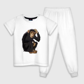 Детская пижама хлопок с принтом Обезьяна думает в Санкт-Петербурге, 100% хлопок |  брюки и футболка прямого кроя, без карманов, на брюках мягкая резинка на поясе и по низу штанин
 | думать | животное | мавпа | обезьяна | человек