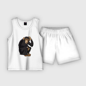 Детская пижама с шортами хлопок с принтом Обезьяна думает в Санкт-Петербурге,  |  | думать | животное | мавпа | обезьяна | человек