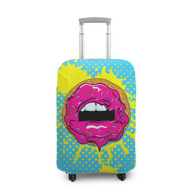 Чехол для чемодана 3D с принтом Donut lips в Санкт-Петербурге, 86% полиэфир, 14% спандекс | двустороннее нанесение принта, прорези для ручек и колес | donut | kiss | lips | pop art | splash | sweet | брызги | губы | пончик | поп арт