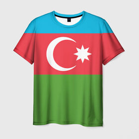 Мужская футболка 3D с принтом Азербайджан в Санкт-Петербурге, 100% полиэфир | прямой крой, круглый вырез горловины, длина до линии бедер | Тематика изображения на принте: azerbaijan | azrbaycan | звезда | ислам | полумесяц | флаг
