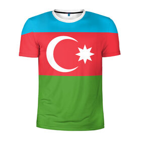 Мужская футболка 3D спортивная с принтом Азербайджан в Санкт-Петербурге, 100% полиэстер с улучшенными характеристиками | приталенный силуэт, круглая горловина, широкие плечи, сужается к линии бедра | Тематика изображения на принте: azerbaijan | azrbaycan | звезда | ислам | полумесяц | флаг