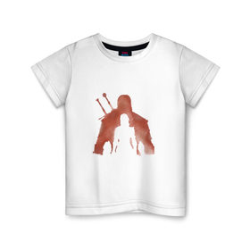 Детская футболка хлопок с принтом The Whitcher в Санкт-Петербурге, 100% хлопок | круглый вырез горловины, полуприлегающий силуэт, длина до линии бедер | hunt | wild | ведьмак | геральт | дикая | краска | красный | охота | силуэт | цири