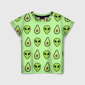 Детская футболка 3D с принтом Green в Санкт-Петербурге, 100% гипоаллергенный полиэфир | прямой крой, круглый вырез горловины, длина до линии бедер, чуть спущенное плечо, ткань немного тянется | alien | food | vegetarian | авокадо | вегетарианство | еда | пришелец